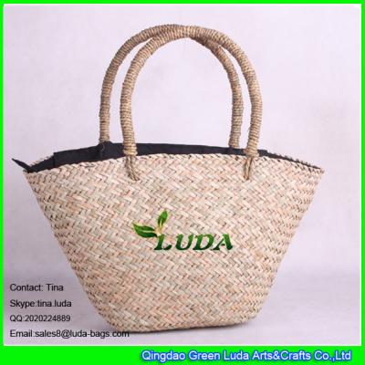 China LUDA zipper beach bag natural seagrass straw basket handbags for sale