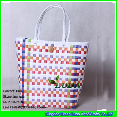 China LDSL-017 colorful pp strap beach straw tote bag for sale