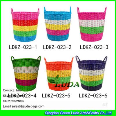 China LDKZ-033 Various candy color storage basket pp tute woven home straw laundry basket for sale