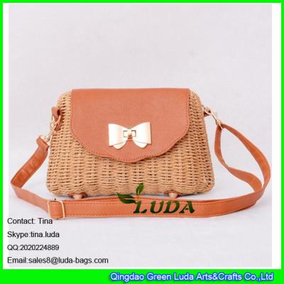 China LDTT-012 Handmade paper straw shoulder bag fashion girls'  straw rattan bags for sale