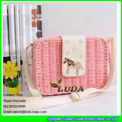 중국 LDTT-014 light pink straw bags for girls, fashion rattan handbags with metalic horse 판매용