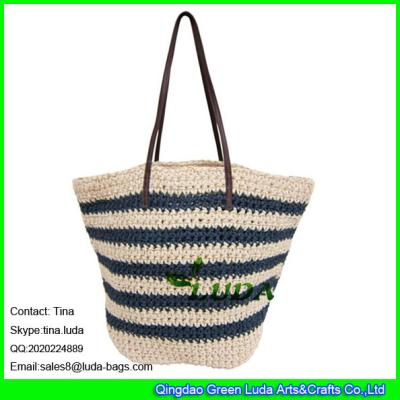 Chine LDZS-047 striped beach bags leather shoulder straps paper straw crochet bag à vendre