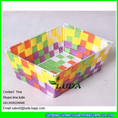 Κίνα LDKZ-006 colorful woven strap tote rectangular storage basket bins,handmade storage container προς πώληση