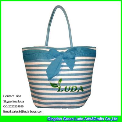 China LDZB-095 large paper straw shopping bag big bowknot beach straw bags for sale