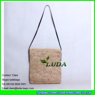 China LDLF-083 natural raffia straw bag hand crochet shoulder raffia straw handbag Te koop