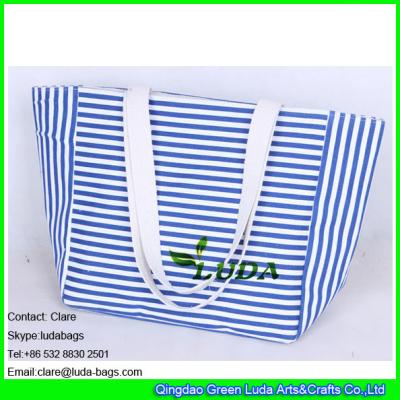 중국 LDFB-015 striped canvas totes white cotton braid handles beach canvas bag 판매용