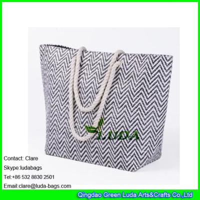 China LDZB-111 cheap promotion bag weave pattern large beach tote paper straw bags for sale