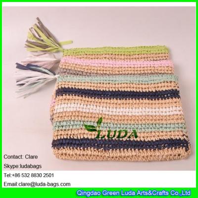 China LDZS-011 striped color clutch bag hand crocheting lady macrame paper straw clutch bag for sale