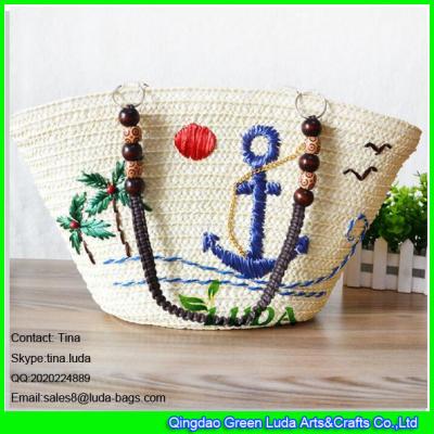 중국 LDMC-072 wholesale embroidery ship spear straw totes beaded shoulders straw bags 판매용