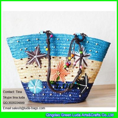 Κίνα LDMC-073 hot sale summer straw bag  lady embroidery starfish beach straw bags with wooden beads προς πώληση