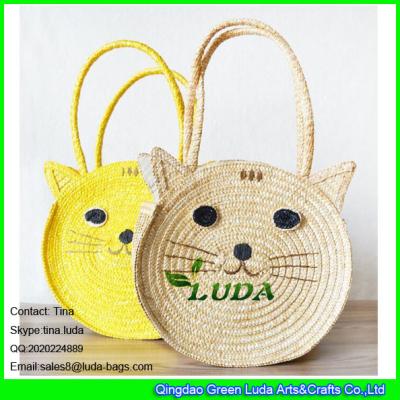 中国 LDMC-027 fashion cute cat  straw purse natural  wheat straw shoulder handbag bag 販売のため