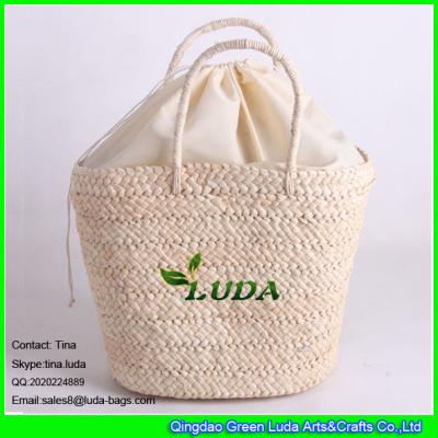 중국 LUDA drawstring bag handmade lady handbags plain cornhusk straw bag 판매용