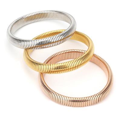 China Stainless Steel Casual/Sporty Elastic Bracelet Plated 18K Gold Spring Bangle Elastic Bracelet Wholesale Accessories for sale