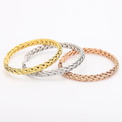 China C-Shaped Braided Steel Cuff Men's Casual/Sporty Custom Stainless Steel Bracelet Bangle Wholesale for sale