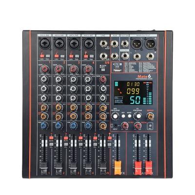 China New Hot Selling Professional Mate-6 6-Channel DJ Dudio Digital Sound Mixing Console for sale