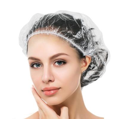 China Sustainable Shower Hair Stretch Vinyl Disposable Hair Cap Plastic Bath Cap for sale