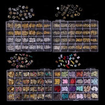 China Easy Apply 24Grid/Box 3D Famous Luxury Rhinestone Nail Charms Art Stickers Glitter Crown Metal Designer Brand Jewelry Decoration for sale