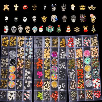 China Easy Apply Good Quality Fake Skull Stone Nail Professional Supplies Crystal Stones Diamone 3D Stickers Halloween Christmas Nail Decoration for sale