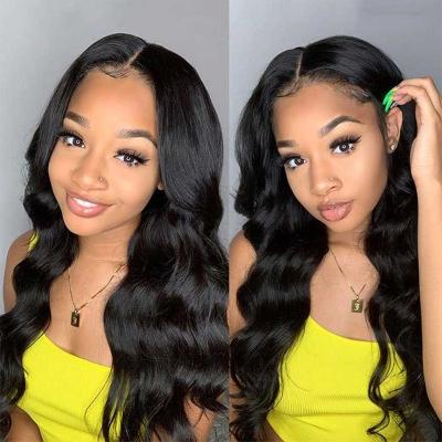 China joedir virgin 100% virgin body wave hair brazilian hair pre plucked 13*4 lace closure wigs with baby hair double drown body wave hair lace wigs for sale