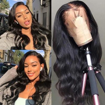 China joedir virgin 100% body wave hair brazilian hair pre plucked 13*4 lace closure wigs with baby hair double drown body wave hair full lace wigs for sale