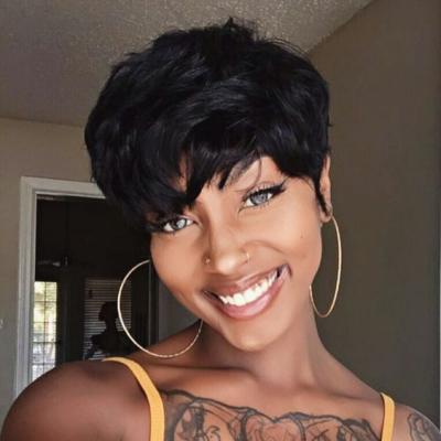 China Cheap Joedir Wave Hair Wigs Regular Straight Natural Wavy Hair Wig For Black Woman Brazilian Short Pixie Cut Human Hair Wig for sale