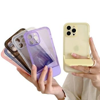 China Luxury Shockproof Clear Color Soft Candy Color Stand Bracket Kickstand Soft Invisible Phone Case For iPhone 14 13 12 pro max for sale