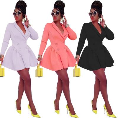 China Breathable fashionable dress 2022 office wear shorts ladies fall winter clothes pleated skirt lapel long sleeve elegant blazer dress women for sale