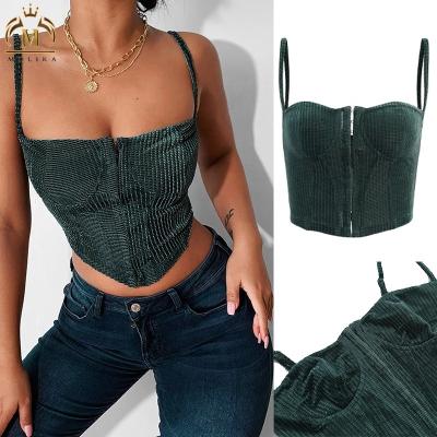 China 2022 Women's Breathable Tops Fashion Sexy Women's Vest Fashionable Women's Simple Corduroy Suspender Corset Crop Tops For Women for sale