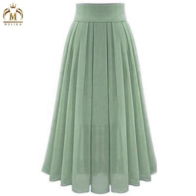 China Spring Summer Anti-static Hot Selling Women Pleated Skirts Ladies Long Solid Color Chiffon Skirt Women's Skirts for sale