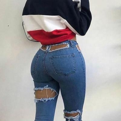 China Trendy Women's Breathable Fashion Ripped Jeans For Women High Waist Sexy Pants Stretch The Hole Skinny Denim Pencil Pants for sale