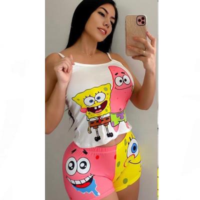 China 2021 New Arrivals Summer Women Breathable Shorts Sets Printed Tube Top And Shorts Pants Set Women Cartoons Nightwear Two Piece Set for sale