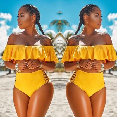 China Trends Summer Women Solid Color Breathable Beachwear Pleated Sexy Women Clothes Sexy Two Piece Swimsuit Women Bikini for sale