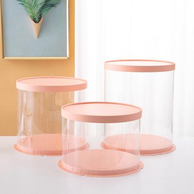 China Recycled Materials Transparent Cake Box With Bowknot Ribbon Gift Box Clear Round Cake Box for sale