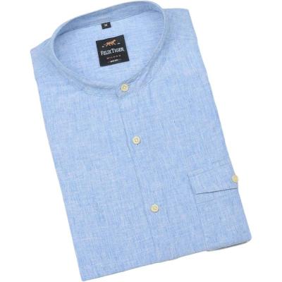 China Hot Sale Woven Canvas Anti-pilling Cotton Men's Casual Short Sleeve Pocket Stand Collar Shirts for sale