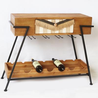 China Smart Home Grade Vintage Metal Wooden Wine Shelf Storage Decoration Wall Wooden Wine Rack Top Rack for sale