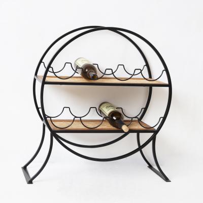 China Smart Home Vintage Metal Wooden Wine Shelf Storage Decoration Wooden Wine Rack for sale