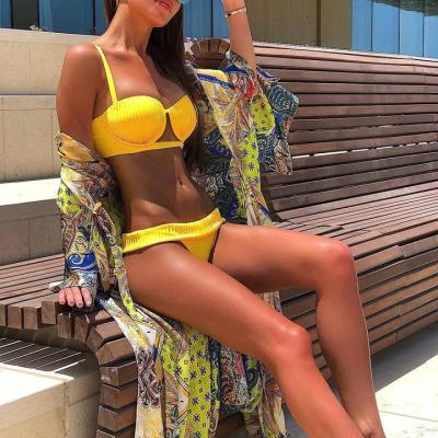 China Custom Antibacterial Triangle Swimsuit Women Brazilian Sexy Two Piece Beach Wear Set Swimwear Ribbed Old) ( for sale