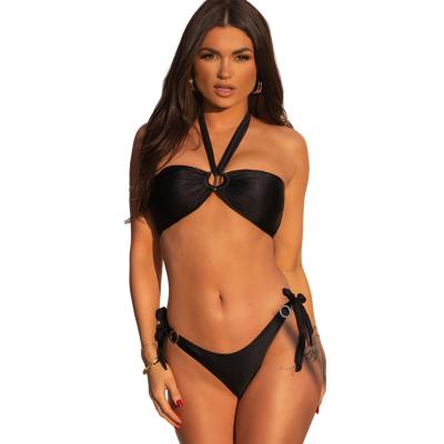 China Custom Designer Beach Bikini Triangle Strapless Backless Strapless Swimwear Antibacterial for sale