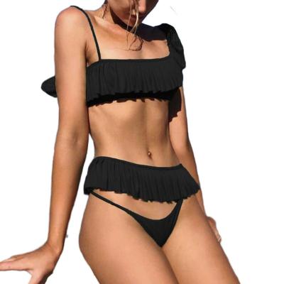 China Women Two Piece Swimwear Ruffle-Strap Triangle Bathing Suit Antibacterial Custom Made Sexy Micro Beach Bikinis for sale