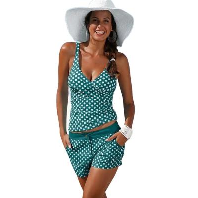 China Custom Plus Size Women Tank Tops Beach Wear Dot Print Tankini Swimwear Plus Size Tankinis Swimwear Two Piece Swimwear for sale