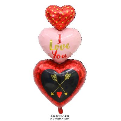 China Hot Selling Promotional Toy 2021 Style English Three Hearts Balloon I Love You for sale