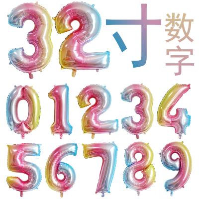 China Hot Selling 32 Inch Size 0-9 Foil Helium Number Balloons High Quality Gradient Decor/Brithday /WeddingParty Gifts Large Colorful Balloons for sale