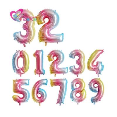 China Brithday /WeddingParty decor color/gifts rainbow 32 inch gradient number balloon foil balloons for diy birthday party decoration for sale