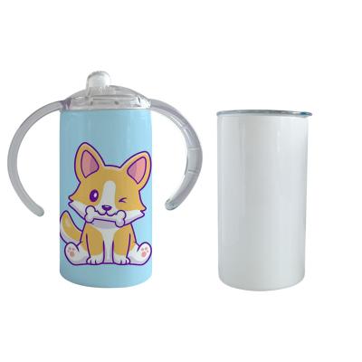 China Viable USA Warehouse 12oz Kids Double Walled Sublimation Mug Sippy Handle Baby Tumbler Double With 2 Lids for sale