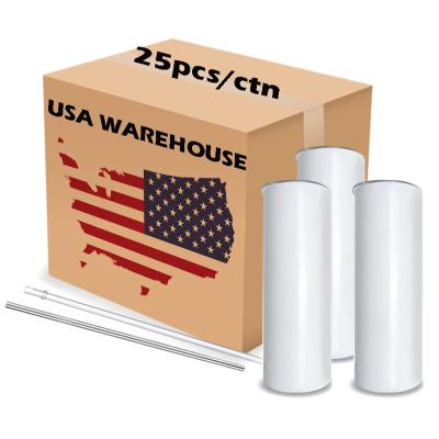 China USA USA Sublimation 20oz Blanks Stainless Steel Straight Lean Skinny Warehouse Stock Tumblers Mugs With Straw And Rubber Bottom for sale