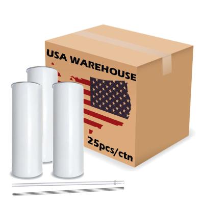 China USA Warehouse 20oz Lean White Straight Sublimation Blanks Stainless Steel Tumblers With Straws for sale