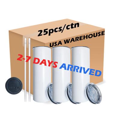 China Wholesale Sublimation Warehouse USA Sublimation Blanks 20oz 30oz Viable White Double Wall Straight Tumbler Coffee Mug With Plastic Lid for sale