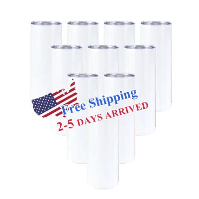 China Sublimation 20oz USA Sublimation Warehouse Stock White Straight Skinny Stainless Steel Tumbler Mugs With Straw And Rubber Bottom for sale