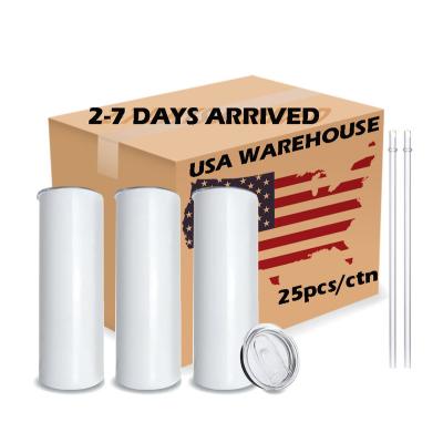 China US warehouse blanks 20oz double wall skinny stainless steel white mug sublimation viable free shipping diy straight tumbler for sale