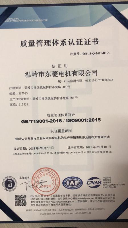 ISO9001 - Wenling Dongling Motor Co., Ltd.